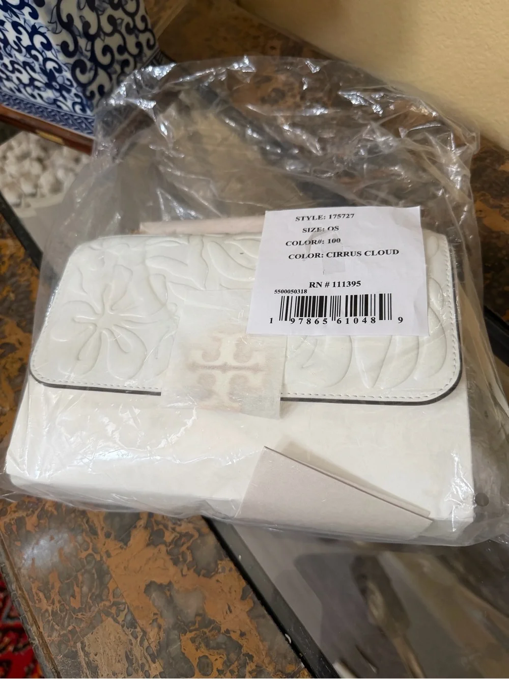 Tory Burch White Floral Embossed Leather Chain Shoulder Bag